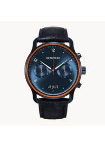deTomaso Men's Watch - Dark Blue - Chronograph, Case made of Surgical Steel, Sapphire-Hardened Mineral Glass, Leather Strap, 42mm Diameter, Japanese Quartz