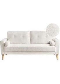 Beliani 2-Sitzer-Sofa Teddy-Optik cremeweiß Kalmar , Weiß, Hellbraun , Textil , 182x88x74 cm , Wohnzimmer, Sofas & Couches, Sofas, 2-Sitzer Sofas