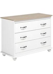 Beliani Kommode 3 Schubladen weiß/heller Holzfarbton Everett , Weiß, Schwarz , Holzwerkstoff , 100x79x45 cm , Wohnzimmer, Kommoden & Sideboards, Kommoden