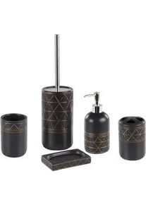 Beliani Badezimmer Set 5-teilig Keramik schwarz/gold Lanco , Schwarz, Goldfarben , 13x38x11 cm , Badaccessoires