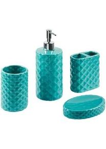 Beliani Badezimmer Set 4-teilig Keramik türkis Guatire , Blau , Stein , 9x21x9 cm , Badaccessoires
