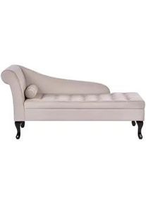 Beliani Chaiselongue Samtstoff hellbeige mit Bettkasten linksseitig Pessac , Textil , 145x71x62 cm , Wohnzimmer, Sofas & Couches, Sofas, Recamieren