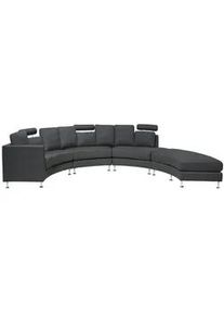 Beliani 7-Sitzer-Sofa mit Ottomane Polyester Grau Rotunde , Dunkelgrau , Textil , U-Form , 448x76x236 cm , Wohnzimmer, Sofas & Couches, Wohnlandschaften, Wohnlandschaften in U-Form