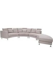 Beliani 7-Sitzer-Sofa mit Ottomane Polyester Beige Rotunde , Textil , U-Form , 448x76x236 cm , Wohnzimmer, Sofas & Couches, Wohnlandschaften, Wohnlandschaften in U-Form