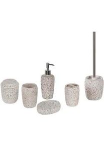 Beliani Badezimmer Set 6-teilig Keramik weiß Terrazzo Optik Palmilla , Weiß, Schwarz, Rot , Stein , 13x20x11 cm , Badaccessoires