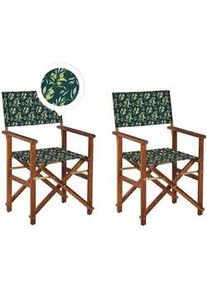 Beliani Gartenstuhl 2er-Set Akazienholz dunkelbraun Auflagen cremeweiß/dunkelgrün Cine , Dunkelbraun, Dunkelgrün , Holz , 50x91x50 cm , Gartenmöbel, Gartenstühle, Gartenklappstühle