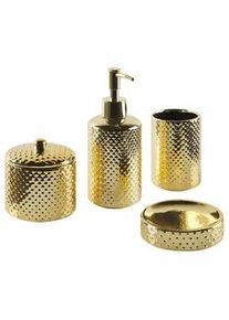 Beliani Badezimmer Set 4-teilig Keramik gold Cumana , Goldfarben , Stein , 7x18x7 cm , Badaccessoires