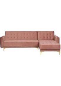 Beliani Ecksofa Samtstoff Rosa rechtsseitig Aberdeen , Textil , L-Form , 267x168 cm , Wohnzimmer, Sofas & Couches, Wohnlandschaften, Ecksofas