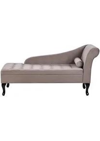 Beliani Chaiselongue Samtstoff taupe mit Bettkasten rechtsseitig Pessac , Textil , 145x71x62 cm , Wohnzimmer, Sofas & Couches, Sofas, Recamieren
