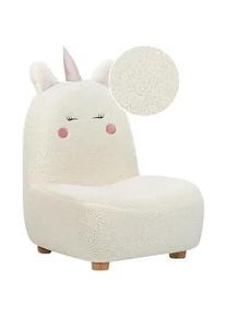 Beliani Kindersessel Teddy-Optik cremeweiß Tierform Einhorn Lulea , Weiß, Hellbraun , Textil , 50x75x54 cm , Kinder- & Jugendzimmer, Kindermöbel, Kindersitzmöbel & -tische, Kindersessel & -sofas