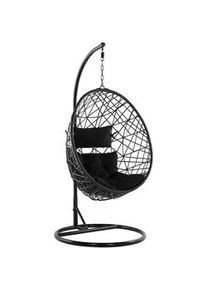 Beliani Hängesessel mit Gestell PE Rattan schwarz 96 cm Alatri , Schwarz , Kunststoff , 96x200x96 cm , Gartenmöbel, Gartenschaukeln, Hängesessel