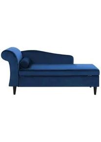 Beliani Chaiselongue Samtstoff marineblau linksseitig Luiro , Dunkelbraun, Blau , Textil , 160x77x70 cm , Wohnzimmer, Sessel, Relaxliegen
