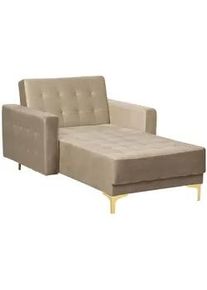 Beliani Chaiselongue Samtstoff sandbeige/gold Aberdeen , Goldfarben, Beige , Textil , 107x83x168 cm , Wohnzimmer, Sessel, Relaxliegen