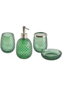 Beliani Badezimmer Set 4-teilig Glas grün Canoa , Grün, Silberfarben , 11x17x11 cm , Badaccessoires