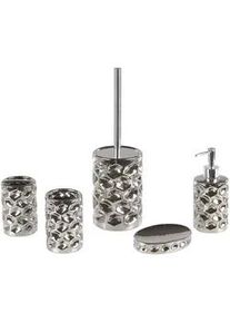 Beliani Badezimmer Set 5-teilig Keramik silber Tirua , Silberfarben , 13x34x11 cm , Badaccessoires