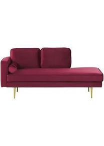 Beliani Chaiselongue Samtstoff dunkelrot linksseitig Miramas , Goldfarben, Rot , Textil , 171x63x79 cm , Wohnzimmer, Sessel, Relaxliegen