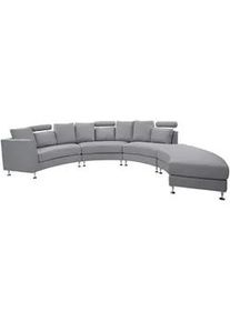 Beliani 7-Sitzer-Sofa mit Ottomane Polyester Grau Rotunde , Textil , U-Form , 448x76x236 cm , Wohnzimmer, Sofas & Couches, Wohnlandschaften, Wohnlandschaften in U-Form
