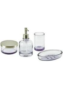 Beliani Badezimmer Set 4-teilig Glas violett Telma , Violett, Silberfarben , 15x12x11 cm , Badaccessoires