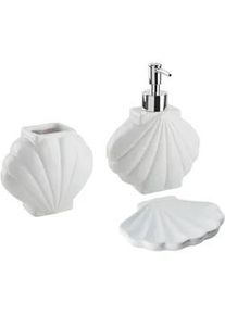Beliani Badezimmer Set 3-teilig Keramik weiß Muschelform Shell , Weiß , Stein , 14x18x7 cm , Badaccessoires