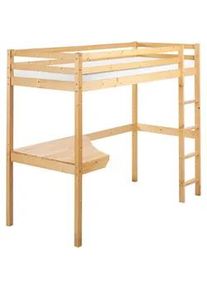 Beliani Hochbett MIT Schreibtisch 90x200 cm Heller Holzfarbton Loury , Hellbraun , 90x200 cm , Kinder- & Jugendzimmer, Kindermöbel, Kinderbetten, Hochbetten