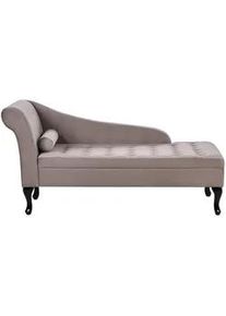 Beliani Chaiselongue Samtstoff taupe mit Bettkasten linksseitig Pessac , Textil , 145x71x62 cm , Wohnzimmer, Sofas & Couches, Sofas, Recamieren