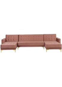 Beliani Schlafsofa U-förmig Samtstoff Rosa Aberdeen , Pink , Textil , U-Form , 348x83x168 cm , Wohnzimmer, Sofas & Couches, Wohnlandschaften, Wohnlandschaften in U-Form