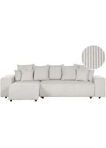 Beliani 3-Sitzer-Ecksofa Cord hellbeige linksseitig mit Schlaffunktion Stauraum Luspa , Beige, Schwarz , Textil , L-Form , 294x130 cm , Wohnzimmer, Sofas & Couches, Wohnlandschaften, Ecksofas