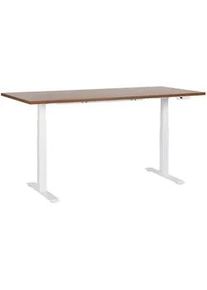 Beliani Schreibtisch braunweiß 180/72 cm elektrisch höhenverstellbar Destin Iii , Dunkelbraun, Weiß , Holz , 180x63x72 cm , Arbeitszimmer, Schreibtische, Bürotische