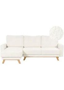 Beliani 3-Sitzer-Ecksofa Bouclé cremeweiß linksseitig mit Schlaffunktion Stauraum Siro , Weiß, Hellbraun , Textil , L-Form , 240x142 cm , Wohnzimmer, Sofas & Couches, Wohnlandschaften, Ecksofas