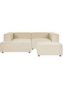 Beliani 2-Sitzer-Ecksofa Leinen beige linksseitig mit Ottomane Aprica , Beige, Schwarz , Textil , 238x180 cm , Wohnzimmer, Sofas & Couches, Wohnlandschaften, Ecksofas