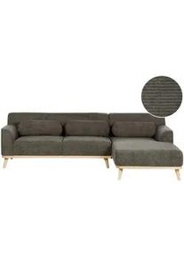 Beliani 3-Sitzer-Ecksofa Cord dunkelgrün rechtsseitig Simos , Hellbraun, Grün , Textil , 264x159 cm , Wohnzimmer, Sofas & Couches, Wohnlandschaften, Ecksofas