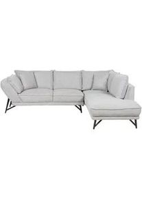 Beliani 3-Sitzer-Ecksofa Leinen hellgrau rechtsseitig Elga , Grau, Schwarz , Textil , 265x220 cm , Wohnzimmer, Sofas & Couches, Wohnlandschaften, Ecksofas