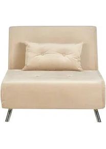 Beliani 1-Sitzer-Schlafsofa Samtstoff Sandbeige Farris , Beige , Textil , 100x89x191 cm , Wohnzimmer, Sofas & Couches, Schlafsofas