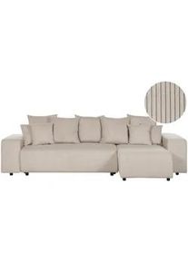 Beliani 3-Sitzer-Ecksofa Cord taupe rechtsseitig mit Schlaffunktion Stauraum Luspa , Taupe, Schwarz , Textil , L-Form , 294x130 cm , Wohnzimmer, Sofas & Couches, Wohnlandschaften, Ecksofas