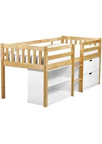 Beliani Mittelhochbett Heller Holzfarbton-Weiß 90-200 cm Susville , Hellbraun, Weiß , 90x200 cm , Kinder- & Jugendzimmer, Kindermöbel, Kinderbetten, Etagenbetten