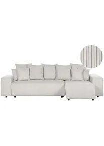 Beliani 3-Sitzer-Ecksofa Cord hellbeige rechtsseitig mit Schlaffunktion Stauraum Luspa , Beige, Schwarz , Textil , L-Form , 294x130 cm , Wohnzimmer, Sofas & Couches, Wohnlandschaften, Ecksofas