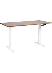 Beliani Schreibtisch braunweiß 160/72 cm manuell höhenverstellbar Destin Iii , Dunkelbraun, Weiß , Holz , 160x74x72 cm , Arbeitszimmer, Schreibtische, Bürotische