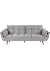 Beliani 3-Sitzer-Schlafsofa Samtstoff Hellgrau Asby , Textil , 218x82x83 cm , Wohnzimmer, Sofas & Couches, Schlafsofas