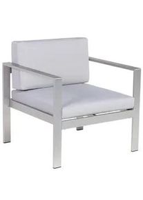 Beliani Gartenstuhl Aluminium Auflagen hellgrau Salerno , Hellbraun , Metall , 77x80x70 cm , Loungemöbel, Lounge-Sessel