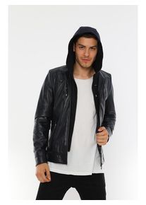 Basics & More Leren jas donkerblauw - 67% | Maat: M |