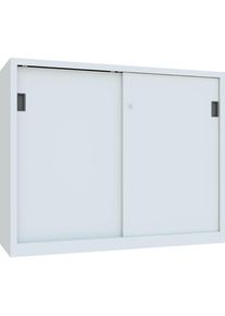 Pavoy Zware schuifdeurkast, hoogte 1200 mm, deuren van massief plaatstaal, b x d 1500 x 500 mm, met scheidingswand en 2 x 2 legborden, deur