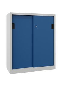 Pavoy Schuifdeurkast, hoogte 1200 mm, deuren van massief plaatstaal, b x d 1000 x 400 mm, met 2 legborden, deur gentiaanblauw