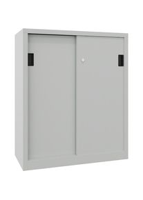 Pavoy Schuifdeurkast, hoogte 1200 mm, deuren van massief plaatstaal, b x d 1000 x 400 mm, met 2 legborden, deur lichtgrijs