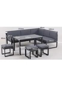 Ambia Garden Dining-Loungeset , Anthrazit, Hellgrau, Dunkelgrau , Metall, Glas, Textil , 6-teilig , Füllung: Schaumstoff,Schaumstoff , L-Form , 213x169 cm , Gartenmöbel, Loungemöbel, Loungegarnituren