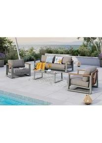 Ambia Garden Loungegarnitur , Braun, Naturfarben, Beige , Metall, Kunststoff, Textil , 4-teilig , Füllung: Schaumstoff,Polyester , eckig , 209.5x65x82.5 cm , Gartenmöbel, Loungemöbel, Loungegarnituren