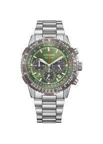 Citizen , Chronograph »Promaster Sky«, Armbanduhr, Solar, Herrenuhr, Edelstahlarmband, analog, Tag , silberfarben-grün , Exquisiter Herrenchronograph