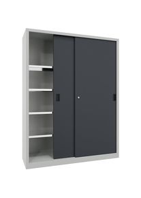 Pavoy Armario de puertas correderas para cargas pesadas, altura 1950 mm, puertas de chapa maciza, A x P 1500 x 500 mm, con pared separadora y 2 x 4