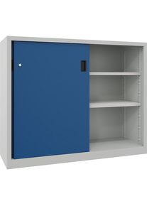 Pavoy Zware schuifdeurkast, hoogte 1200 mm, deuren van massief plaatstaal, b x d 1500 x 500 mm, met scheidingswand en 2 x 2 legborden, deur