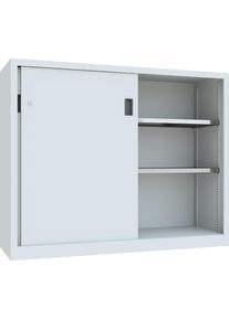 Pavoy Zware schuifdeurkast, hoogte 1200 mm, deuren van massief plaatstaal, b x d 1500 x 500 mm, met scheidingswand en 2 x 2 legborden, deur lichtgrijs