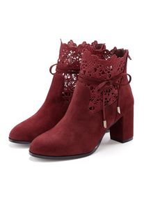 Lascana , High-Heel-Stiefelette mit modischer Spitze und bequemen Blockabsatz, Ankle Boot, Stiefel , bordeaux , 38 , 38 , Mit tollem femininen...